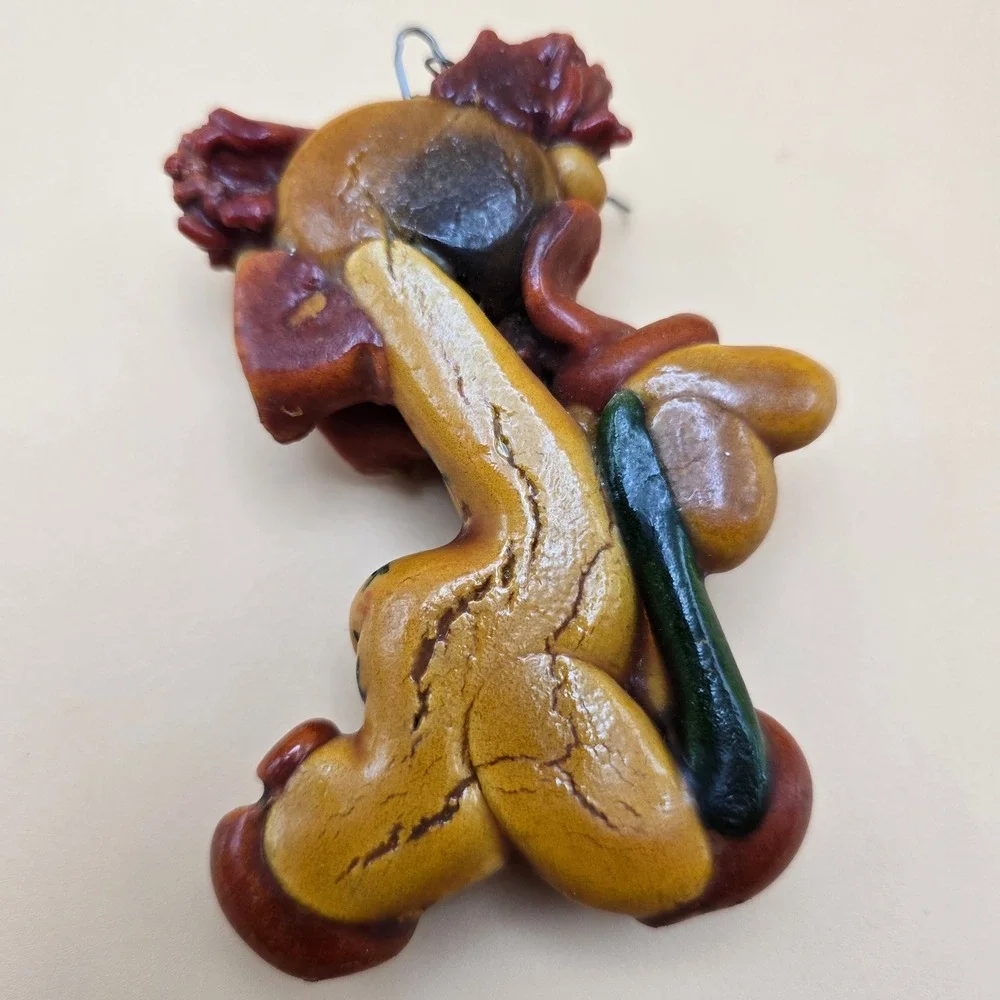 Vintage Clown Ornament Hand Painted Circus Decor Yellow Star Costume Collectible
